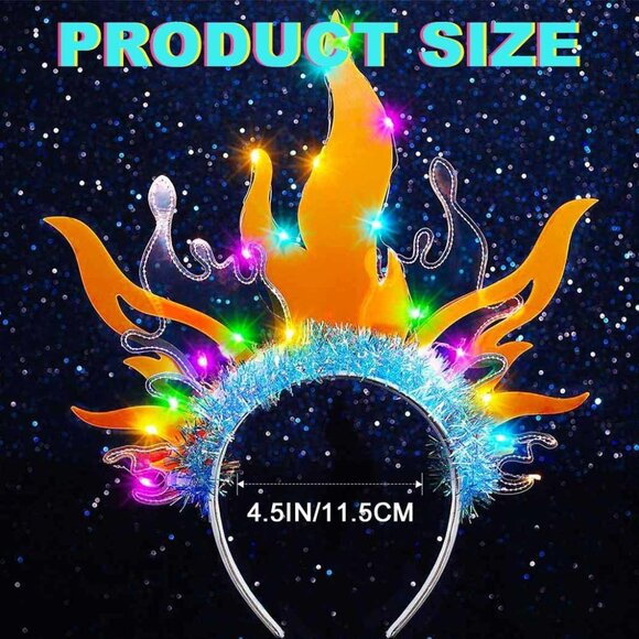 Light Up Flame Headband Glow Fire Costume Hair Accessories for Women - Picture 2 of 6